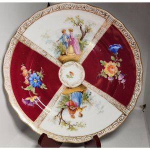Dresden Richard Klemm Red Quatrefoil Plate Size 7-7/8” Burgundy Germany (B)